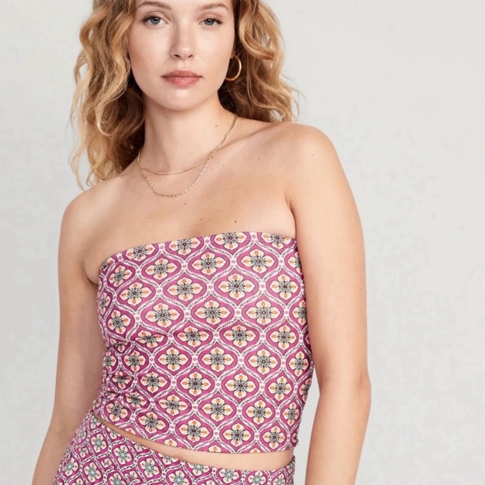 Old Navy Pink Purple Orange Floral Pattern Crop Tube Top Size S
